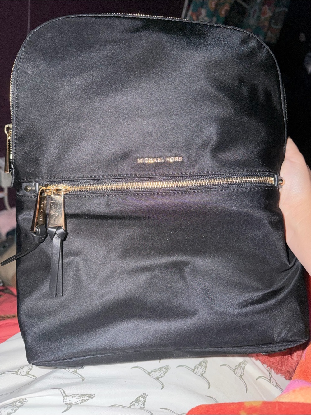 Michael Kors Black Nylon Backpack with Gold Hardware Accents